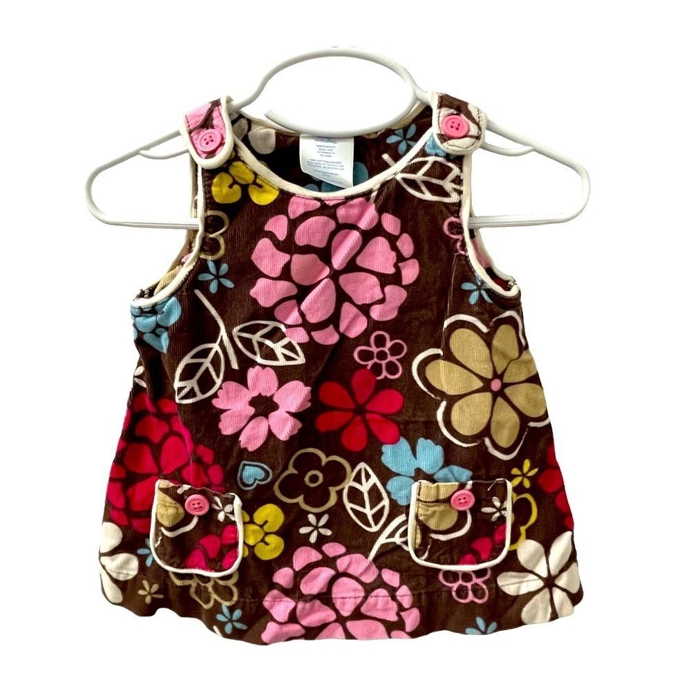 Small Wonders Jumper Dress Corduroy Brown Pink Flowers Girl Size 3-6 Months